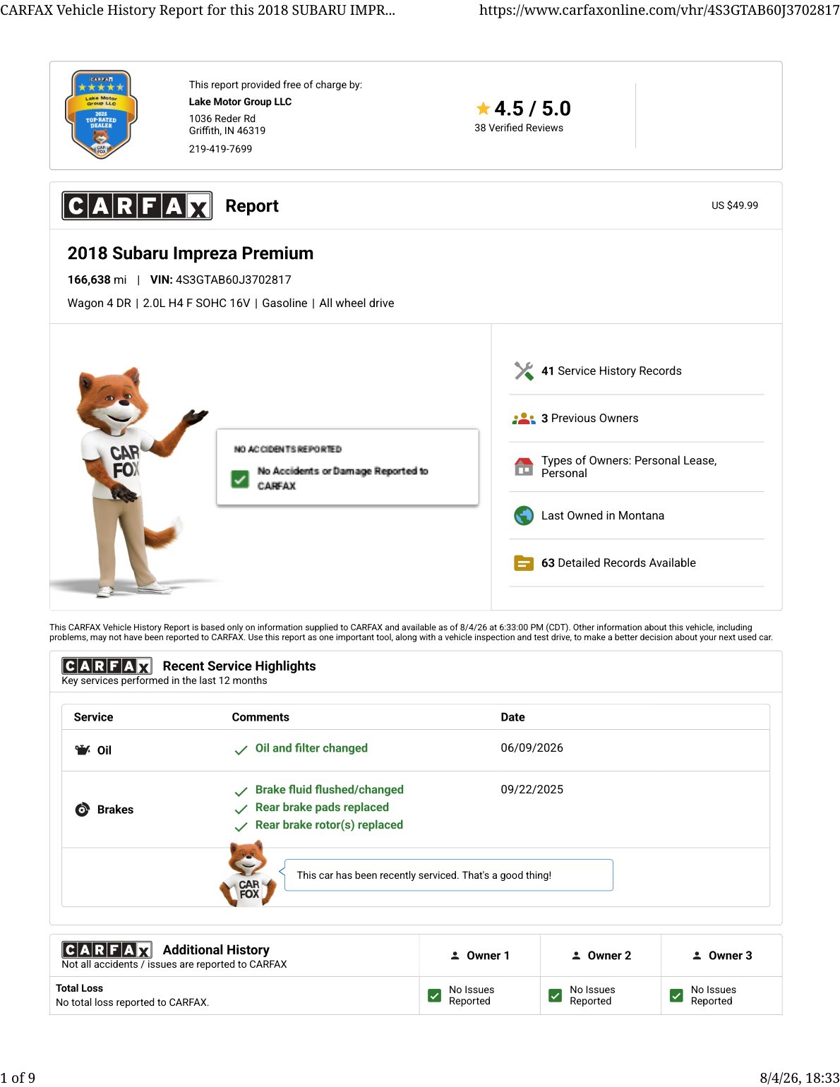CARFAX vehicle history report — first page