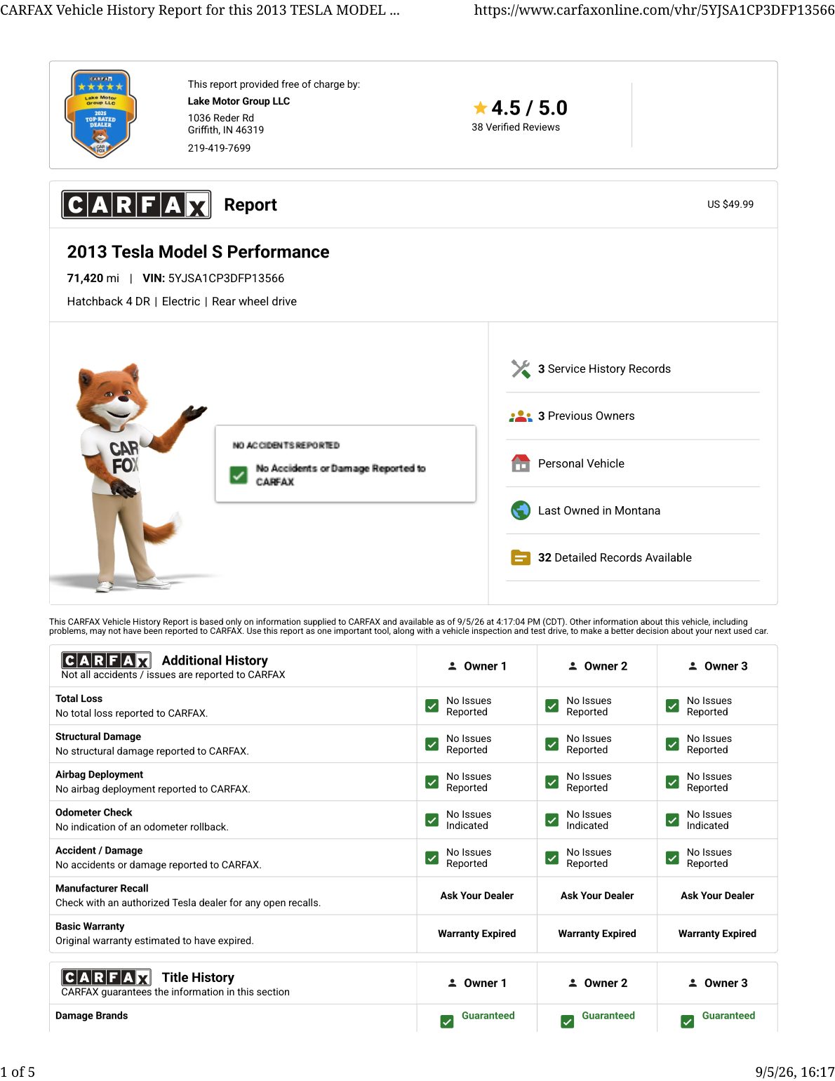 CARFAX vehicle history report — first page