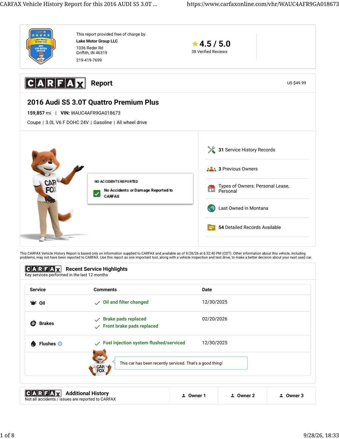 CARFAX vehicle history report — first page