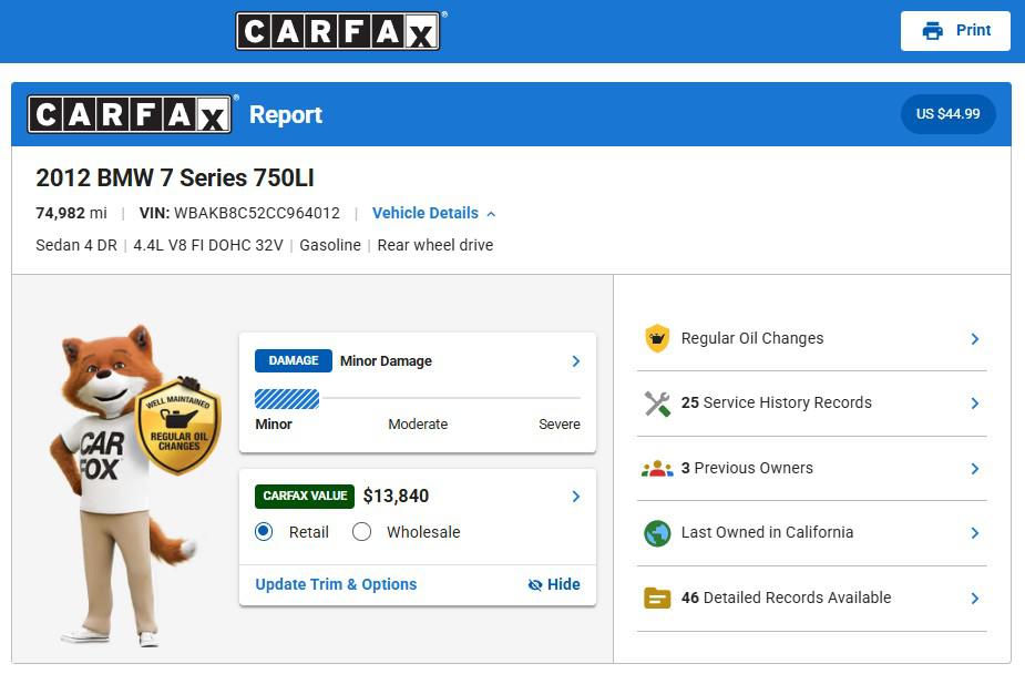 2012 BMW 750 — photo 3